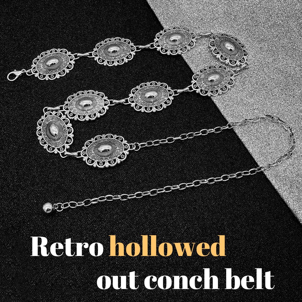 PALAY Waist Belt for Women featuring Silver Metal Concho Design | Vintage Boho Chain 3PCS
