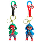 PALAY® 2 Pcs Cartoon Keychain Keyring Fashion Couple KeychainsMiles Spider Man Silicone Keychain Metal Keyring Backpack Charm Bag Charm Pendent, Green & Blue