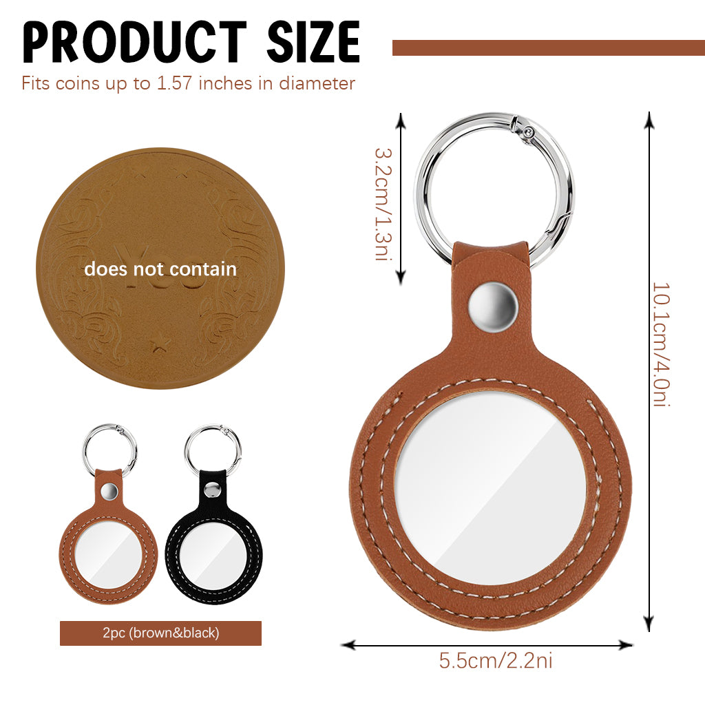 PALAY® 2Pcs Coin Holder Keyring 40mm Dia PU Token Coin Holder Keyring Creative Token Currency Collectiable Luck Coin Holder Keyring Couple Gift Keyring Key Organizer