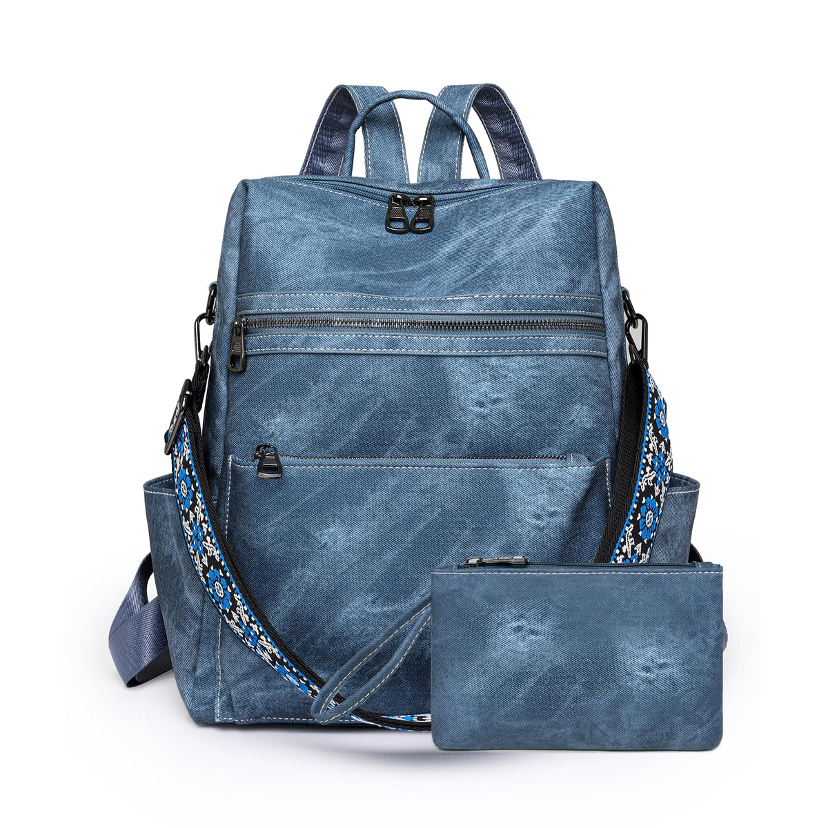 PALAY® Backpack for Women Fashion PU Tote Bag Shoulder Bag with Small Utility Hand Bag, Fashion Variable Tote Shoulder Backpack Multi Layer Casual Day Bag Travel Backpack, Blue