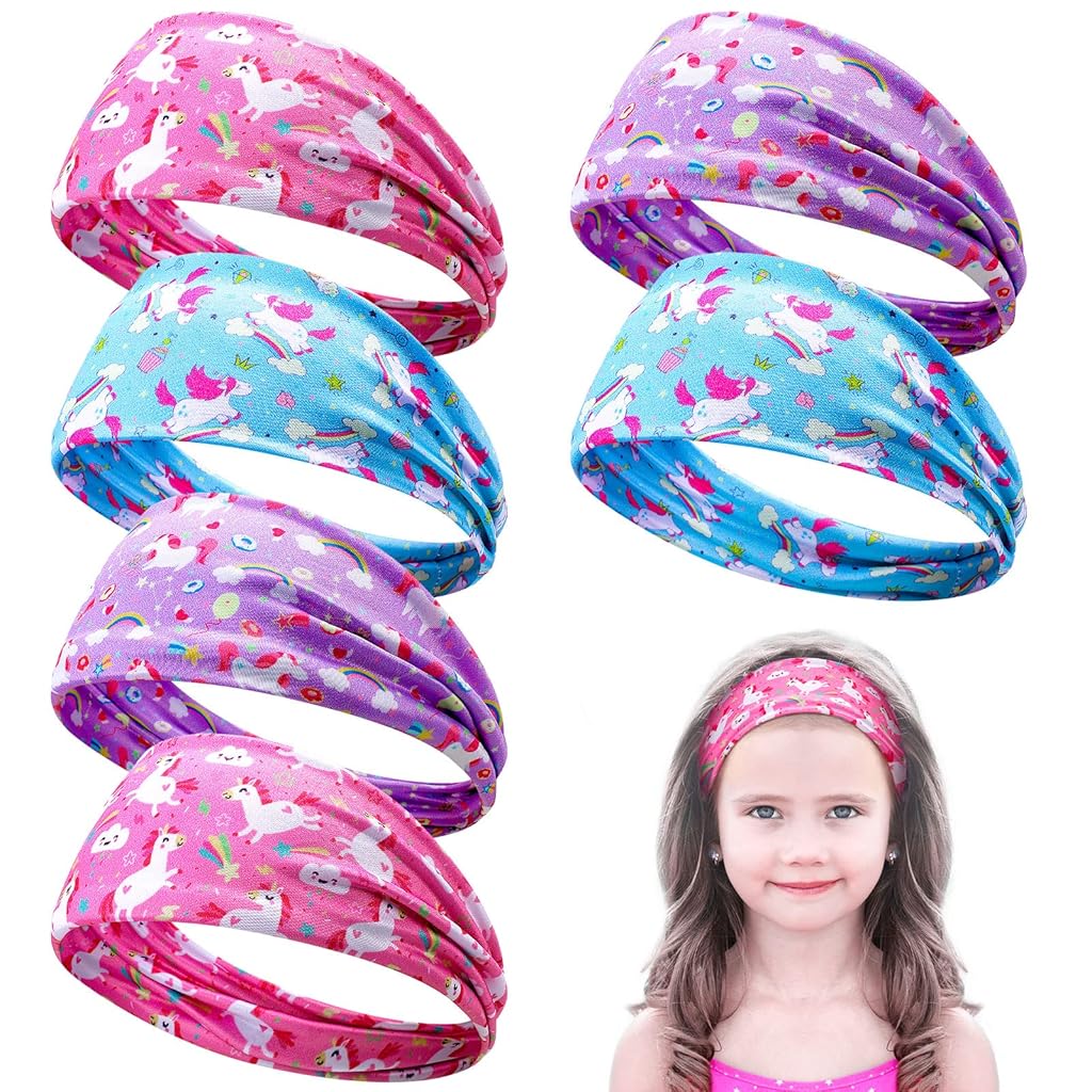 PALAY® 6 diademas de unicornio para niñas, lindas diademas elásticas ajustables, anchas y con arcoíris.