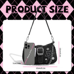 PALAY® Chic Shoulder Bag for Girls Canvas Handbag with Chain Charm Small Hobo Bag Stylishly Sweet Y2K Star Patchwork Letter Printed Handbag Casual Small Shoulder Zipper Bag, 23x7x13cm