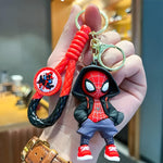 PALAY® 2 Pcs Cartoon Keychain Keyring Fashion Couple KeychainsMiles Spider Man Silicone Keychain Metal Keyring Backpack Charm Bag Charm Pendent