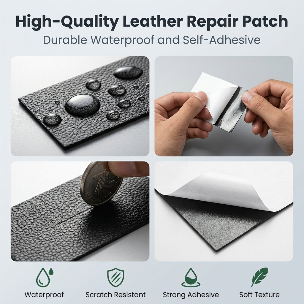 PALAY® 5Pcs Leather Repair Patch Self Adhesive for Car & Sofa Black