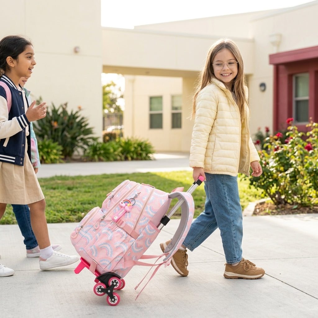 PALAY Heart Print Trolley School Backpack for Girls 7–12 Years