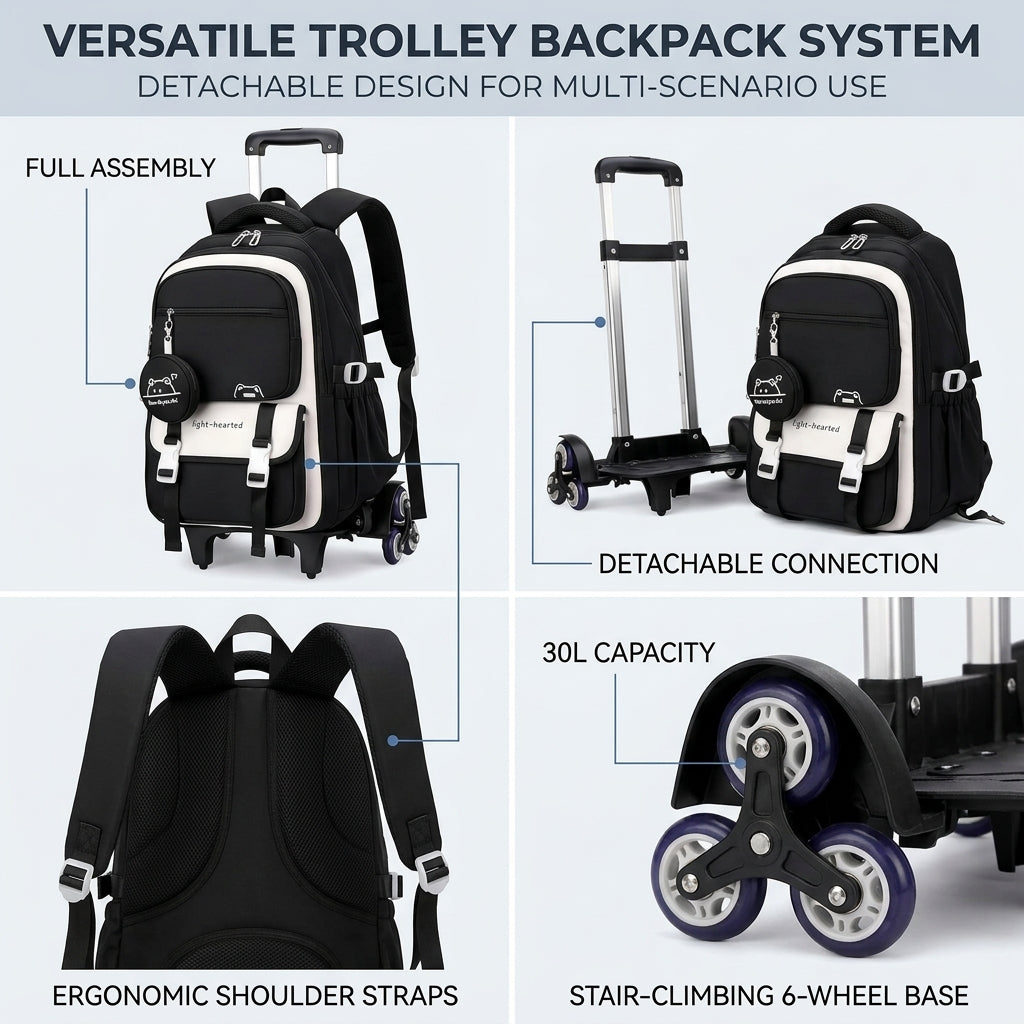 PALAY 30L Trolley School Backpack for Girls with 6 Wheels