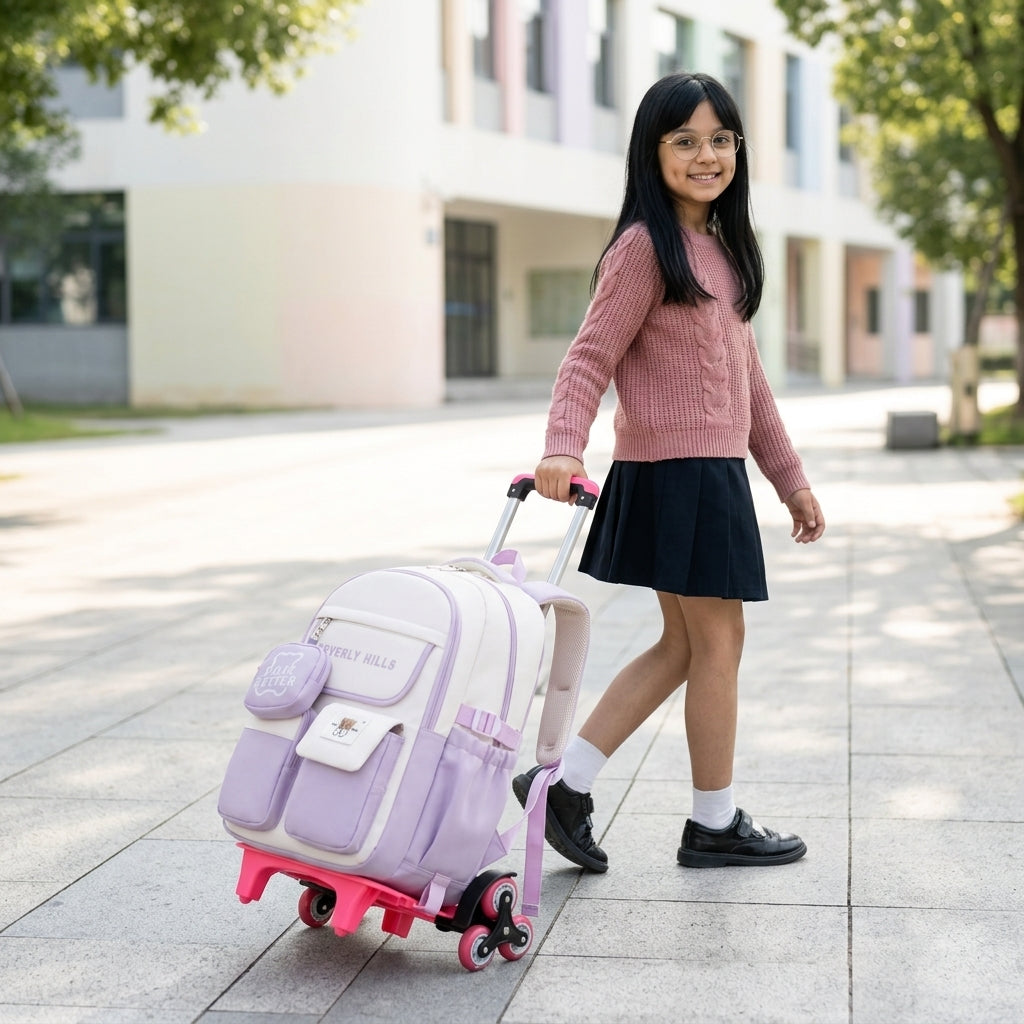 PALAY Trolley School Backpack for Kids with Wheels-Violet