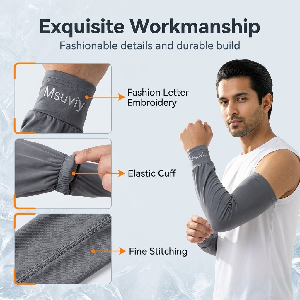PALAY® Men Sun Protection Arm Sleeves 4 Pairs Ice Silk