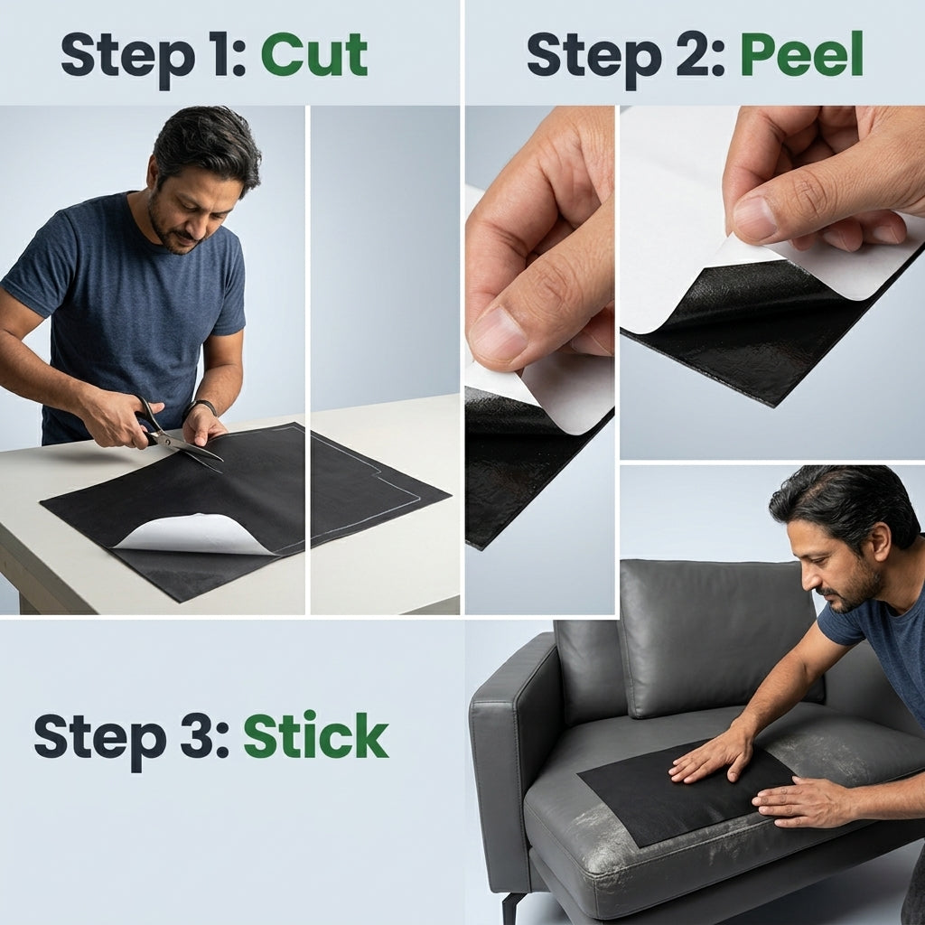 PALAY® 5Pcs Leather Repair Patch Self Adhesive for Car & Sofa Black