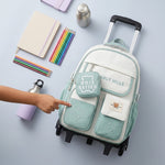 PALAY Trolley School Backpack for Kids with Wheels-Light Green