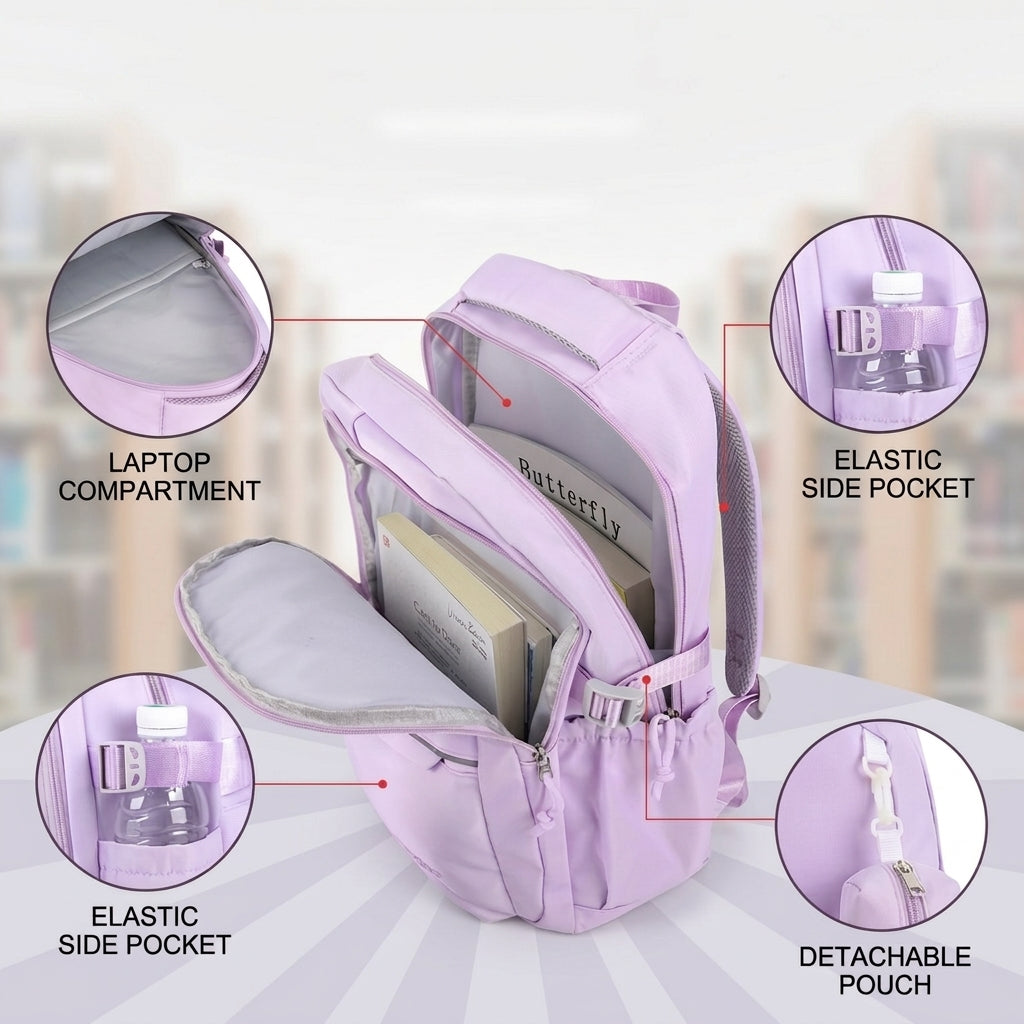 PALAY School Backpack for Girls Purple Oxford Cloth