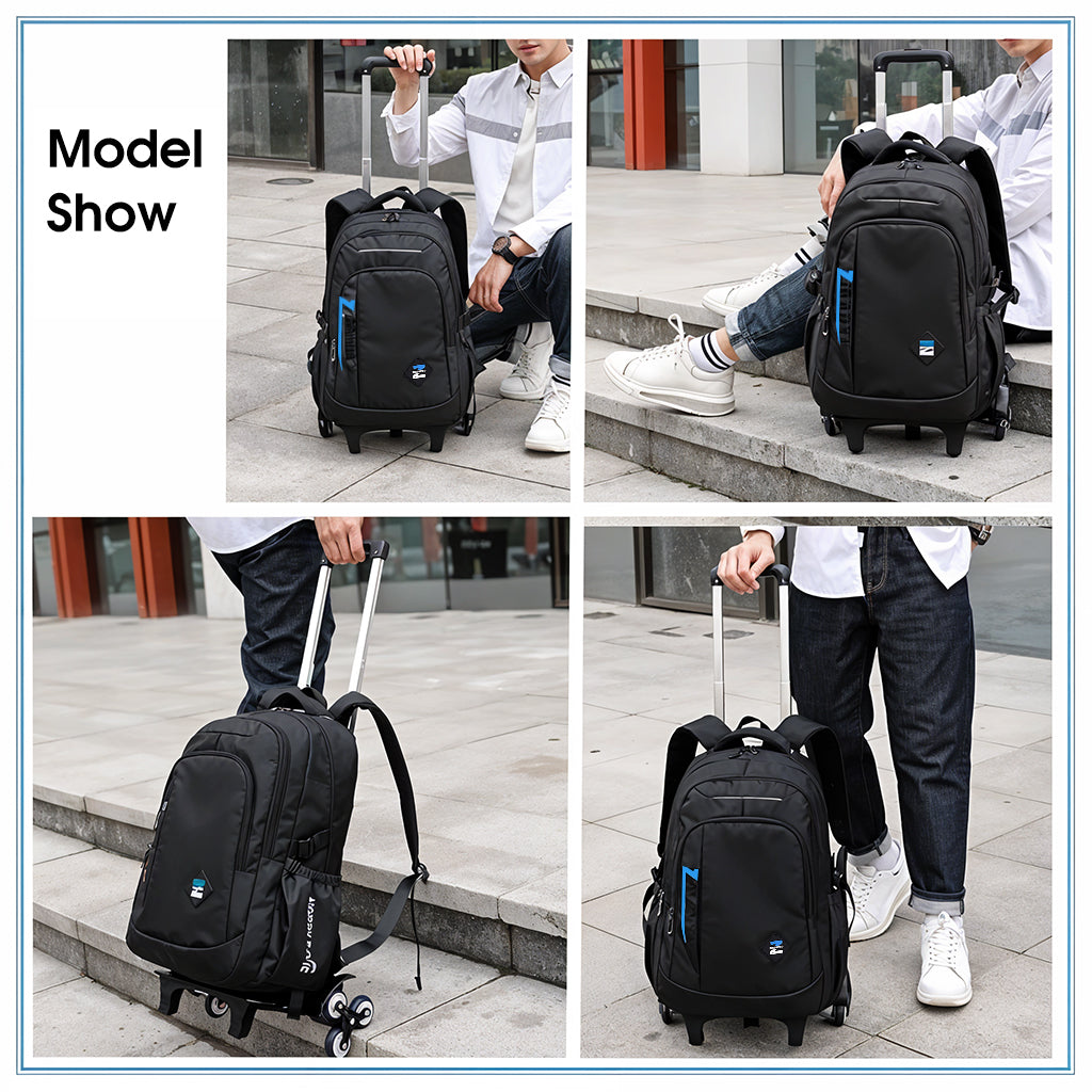PALAY® School Backpack on 6-Wheel Backpack with Retractable Pull Handle School Backpack Detachable Wheel Stand Design Fashion Travel Backpack School Gift for Kids 6-12 Years Old