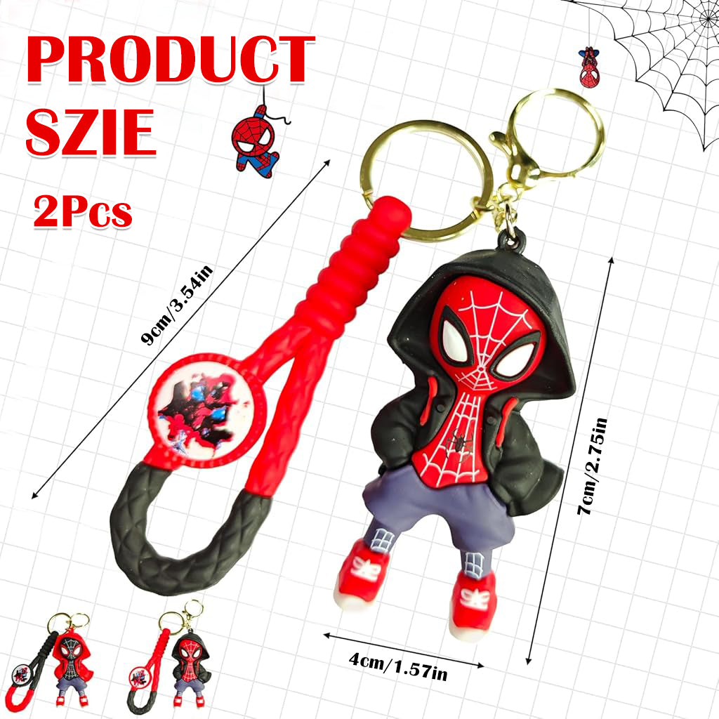PALAY® 2 Pcs Cartoon Keychain Keyring Fashion Couple KeychainsMiles Spider Man Silicone Keychain Metal Keyring Backpack Charm Bag Charm Pendent