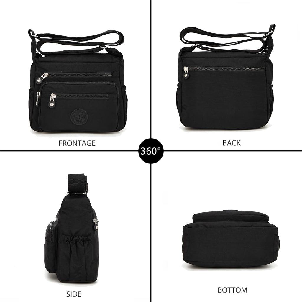 PALAY® Women Crossbody Bag Waterproof Nylon Multi-Layer Crossbody Bag Casual Satchel Bag Shoulder Bag Messenger Bag Travel Crossbody Bag, Black