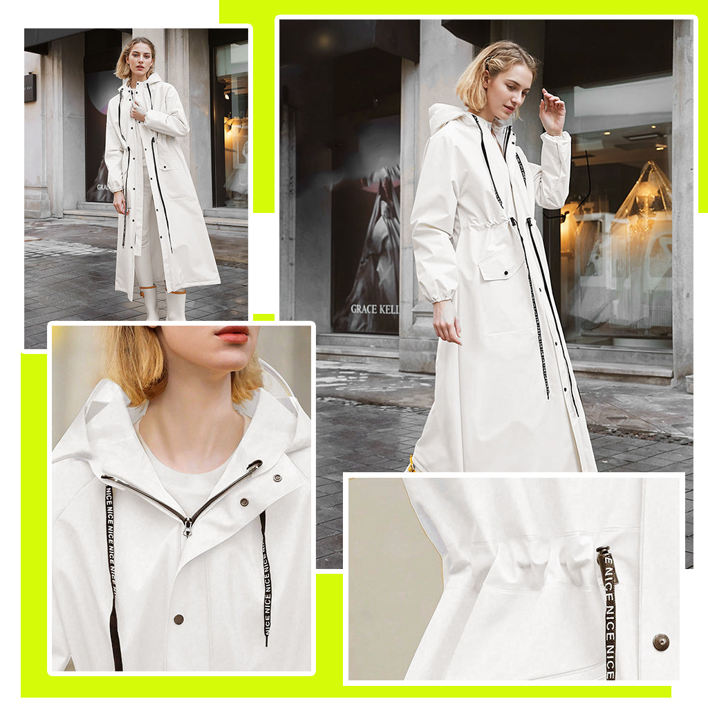 PALAY® Women Rainwear, Women Long Waterproof Raincoat, EVA Hooded Rain Coat for Women with Wide Brim Hood Detachable Clear Face Cover, Zip & Buttons Riding Outdoor Windproof Raincoats (Length 121CM)