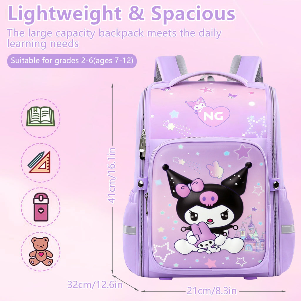 PALAY® Kuromi Backpack for School Girls Sanrio Kwaii School Backpack Multi Layer Book Bag Burden Relief Student Backpack Travel Backpack School Gift