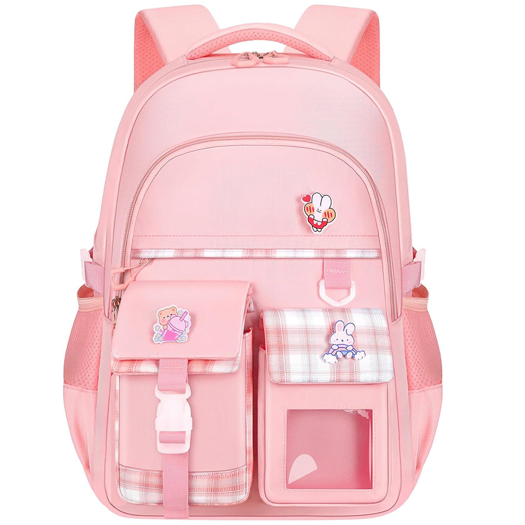 PALAY® School Backpack for Girls Pink Plaid Schoolgirls Backpack Book Bag Multi Compartment Waterpoof School Backpack Lightweight Travel Backpack School Gift Birthday Gift for Girls, 46x30x17cm