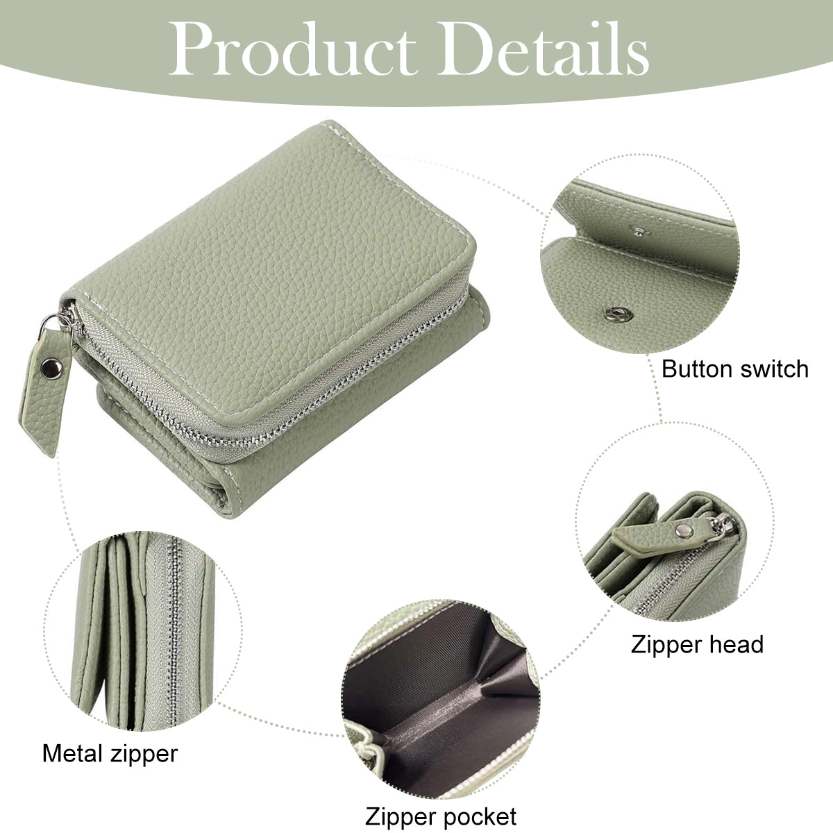 PALAY® Women Small Leather Purse Women Purse Mini Card Bag Fashion PU Multi Compartments Coin Bag Cash Bag, 10x8x4cm