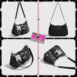 PALAY® Chic Shoulder Bag for Girls Canvas Handbag with Chain Charm Small Hobo Bag Stylishly Sweet Y2K Star Patchwork Letter Printed Handbag Casual Small Shoulder Zipper Bag, 23x7x13cm