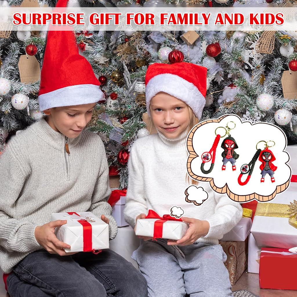 PALAY® 2 Pcs Cartoon Keychain Keyring Fashion Couple KeychainsMiles Spider Man Silicone Keychain Metal Keyring Backpack Charm Bag Charm Pendent