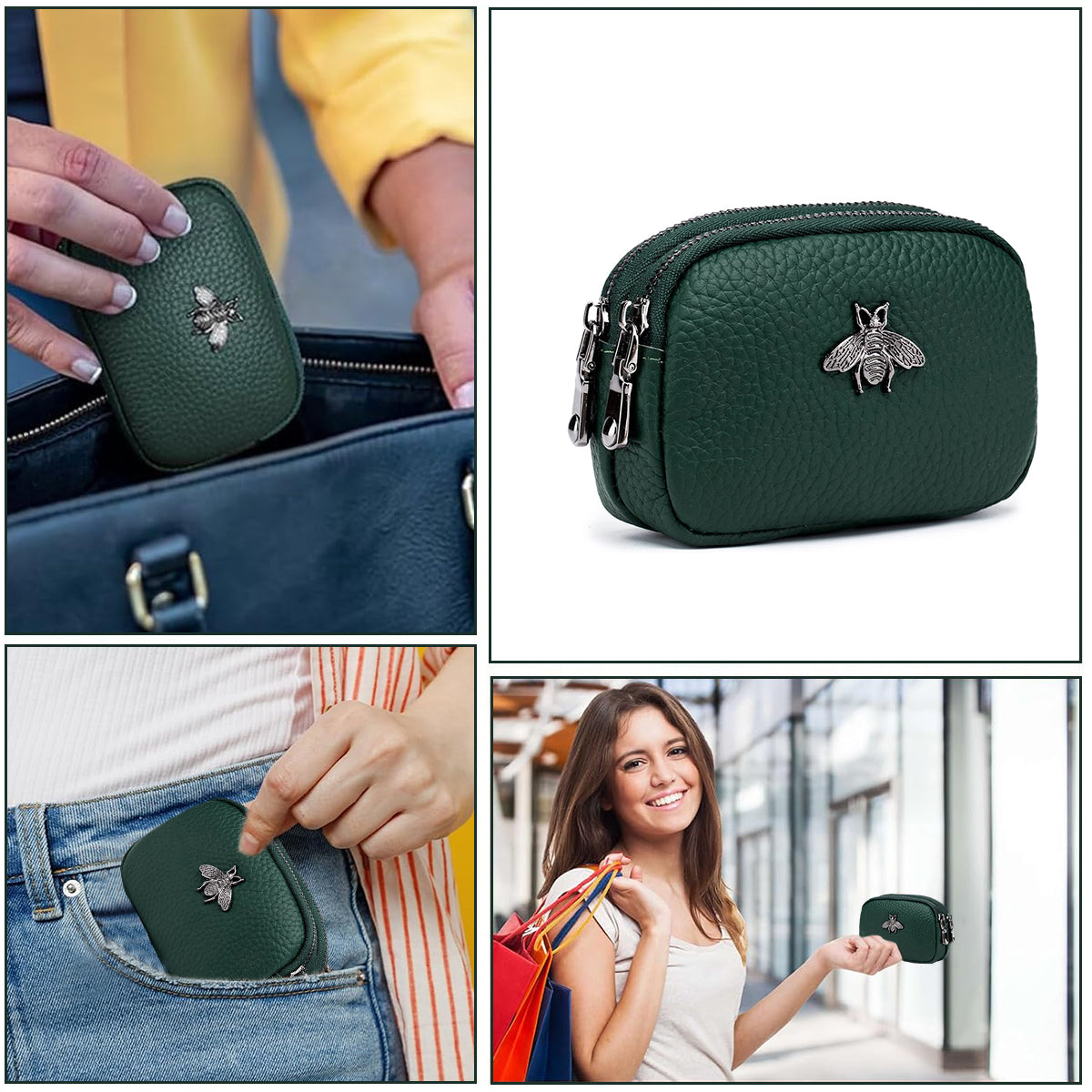 PALAY® Women Coin Bag Utility Double Layer PU Small Bag Zipper Pouch Coin Bag Card Bag Purse Bag Cash Bag Birthday Gift Christmas Gift for Women, 11.5x4x7.5cm