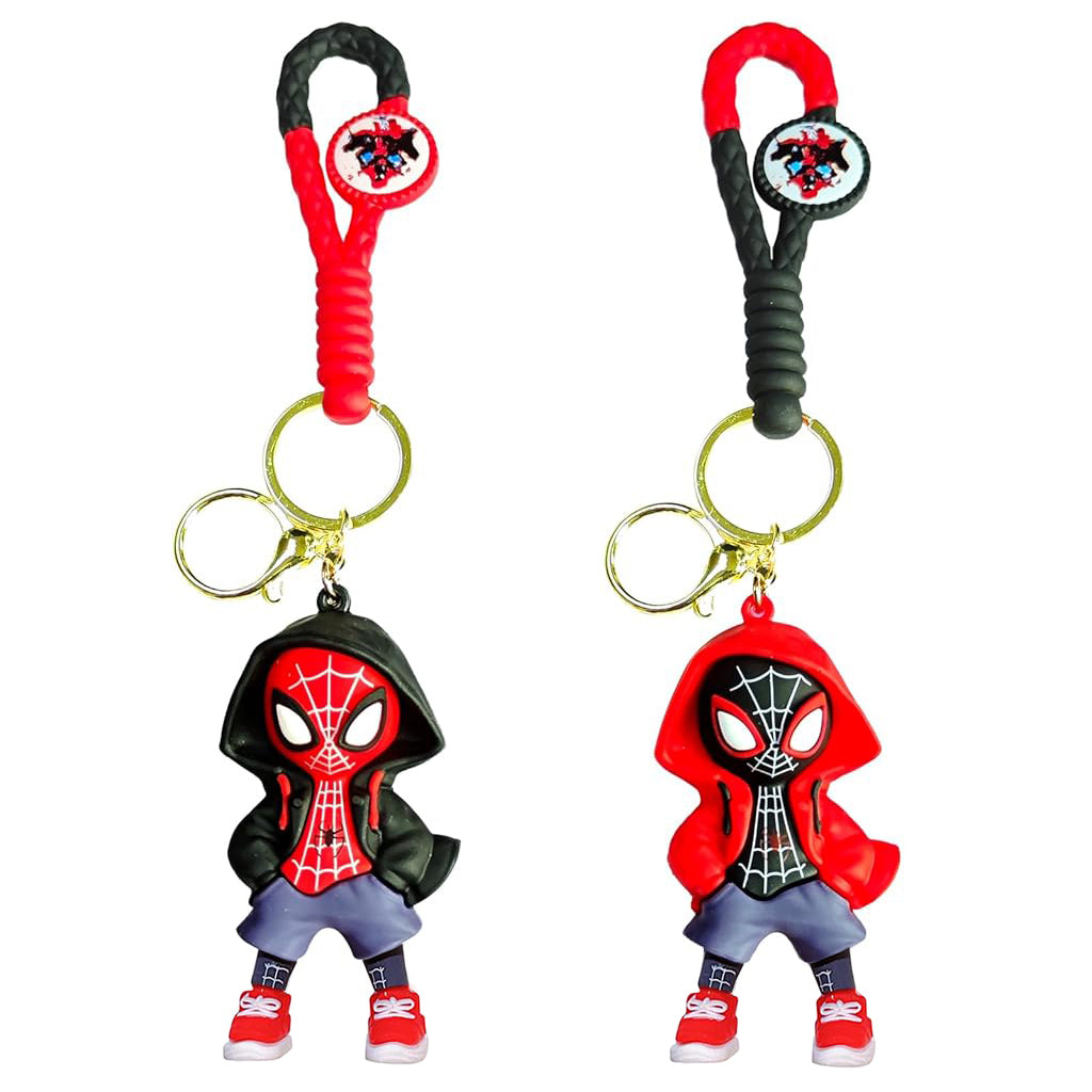 PALAY® 2 Pcs Cartoon Keychain Keyring Fashion Couple KeychainsMiles Spider Man Silicone Keychain Metal Keyring Backpack Charm Bag Charm Pendent