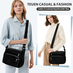 PALAY® Women Crossbody Bag Waterproof Nylon Multi-Layer Crossbody Bag Casual Satchel Bag Shoulder Bag Messenger Bag Travel Crossbody Bag, Black