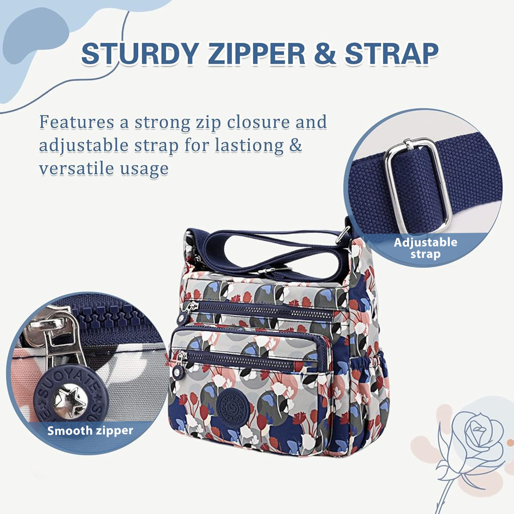 PALAY® Women Crossbody Bag Waterproof Nylon Multi-Layer Crossbody Bag Casual Satchel Bag Shoulder Bag Messenger Bag Travel Crossbody Bag