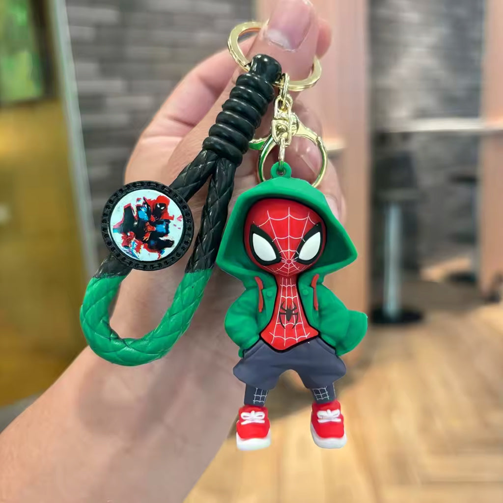PALAY® 2 Pcs Cartoon Keychain Keyring Fashion Couple KeychainsMiles Spider Man Silicone Keychain Metal Keyring Backpack Charm Bag Charm Pendent, Green & Blue