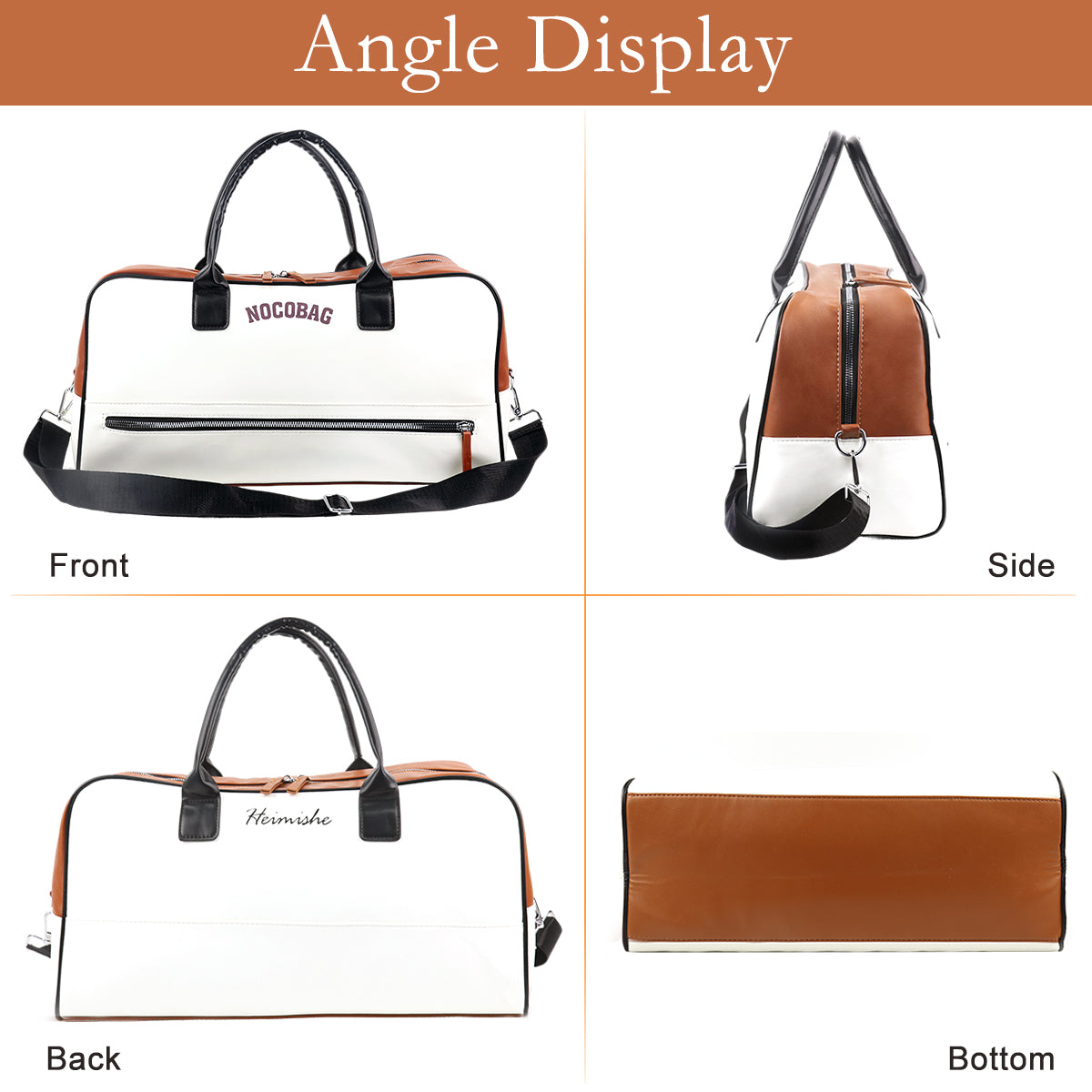 PALAY® Fashion PU Duffle Bag Hand Carry Luggage Bag with Removable Shoulder Strap Dual Zipper Full Open Design Travel Waterproof Airplane Carry On Duffle Bag Gym Bag, 45x20x25cm