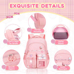 PALAY® School Backpack for Girls Pink Plaid Schoolgirls Backpack Book Bag Multi Compartment Waterpoof School Backpack Lightweight Travel Backpack School Gift Birthday Gift for Girls, 46x30x17cm