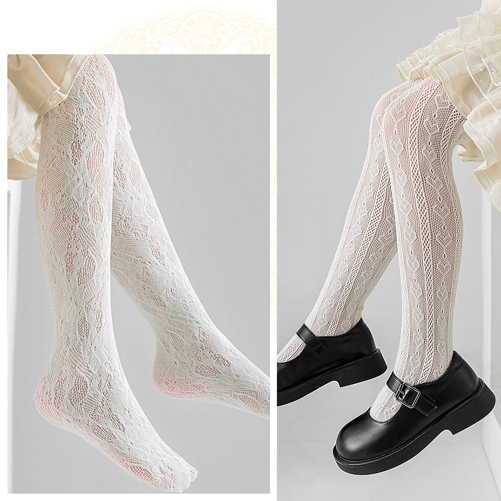 PALAY® 2Pcs Lace Pantyhose for Kids Girls White Patterned Lace Socks Lace Stockings Stretchy Lace Leggings for Girls Lace Tights for Girls White Lace Stockings for Girls Kids 5-8 Years Old
