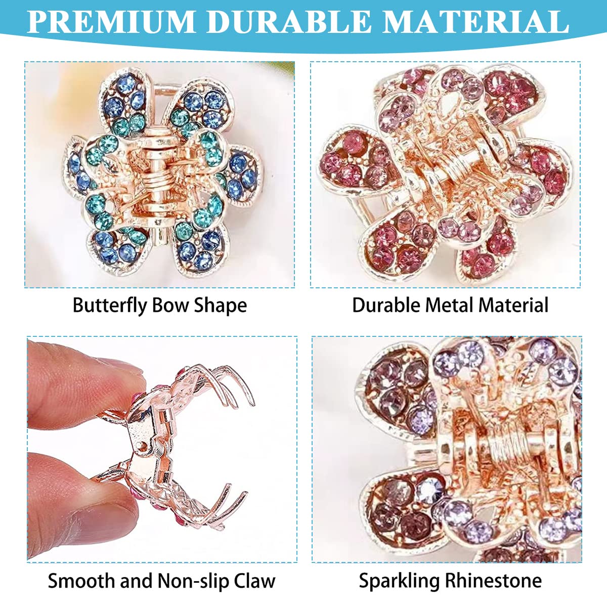 GUSTAVE® 6Pcs Rhinestone Flower Mini Hair Claw Clip & Hair Dressing Accessories for Teen ager Girls, Women