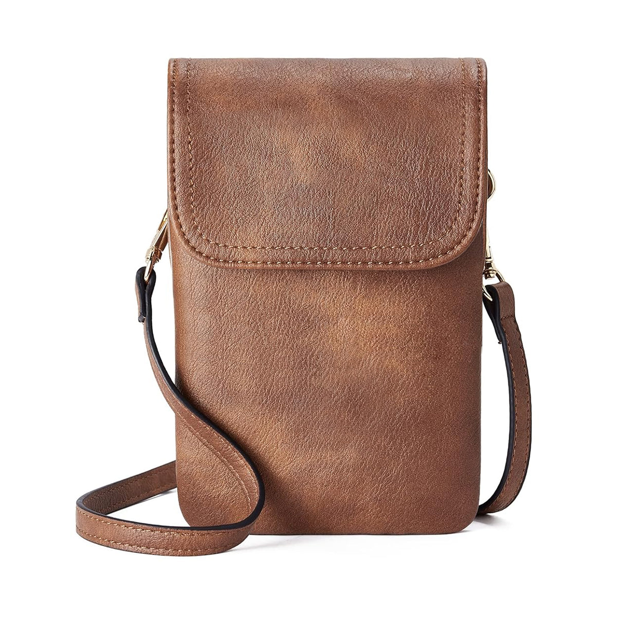 PALAY Crossbody Phone Bag for Daily and Travel Use with Multi Zipper Pockets | Vintage Brown PU Leather Mini Purse for Women