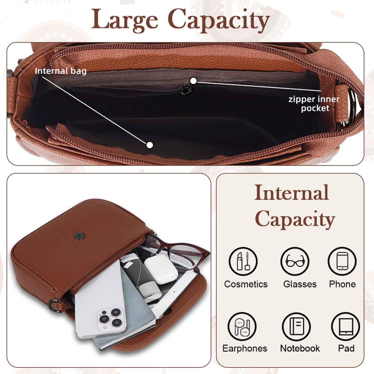PALAY® Women Shoulder Bag with Small Coin Bag Fashion Boho Print Patchwork Vintage PU Casual Shoulder Bag Crossbody Bag Sling Bag Birthday Gift Valentine's Day Gift for Women, 8.8x2.7x5.9inches