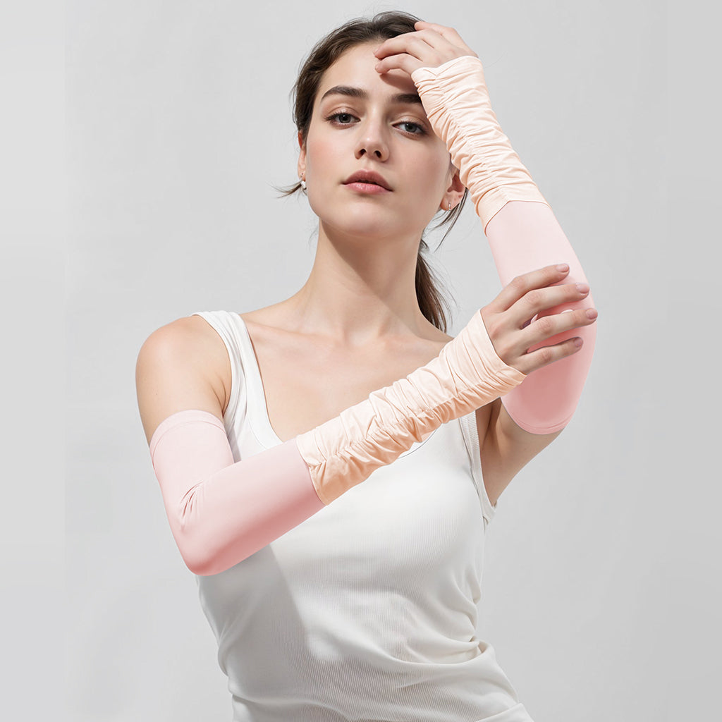 PALAY® Summer Arm Sleeves for Women UPF 50+ Sun Protection Breathable Nylon Ice Silk Quick Dry Stretchy Arm Sleeves Arm Sleeves with Thumb Loop, for Hiking, Riding, Driving, Golfing
