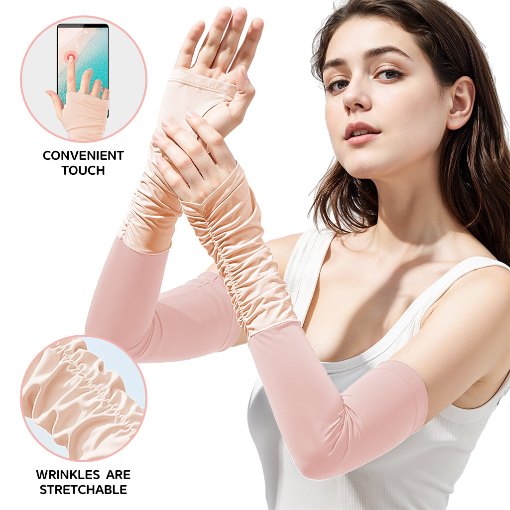 PALAY® Summer Arm Sleeves for Women UPF 50+ Sun Protection Breathable Nylon Ice Silk Quick Dry Stretchy Arm Sleeves Arm Sleeves with Thumb Loop, for Hiking, Riding, Driving, Golfing