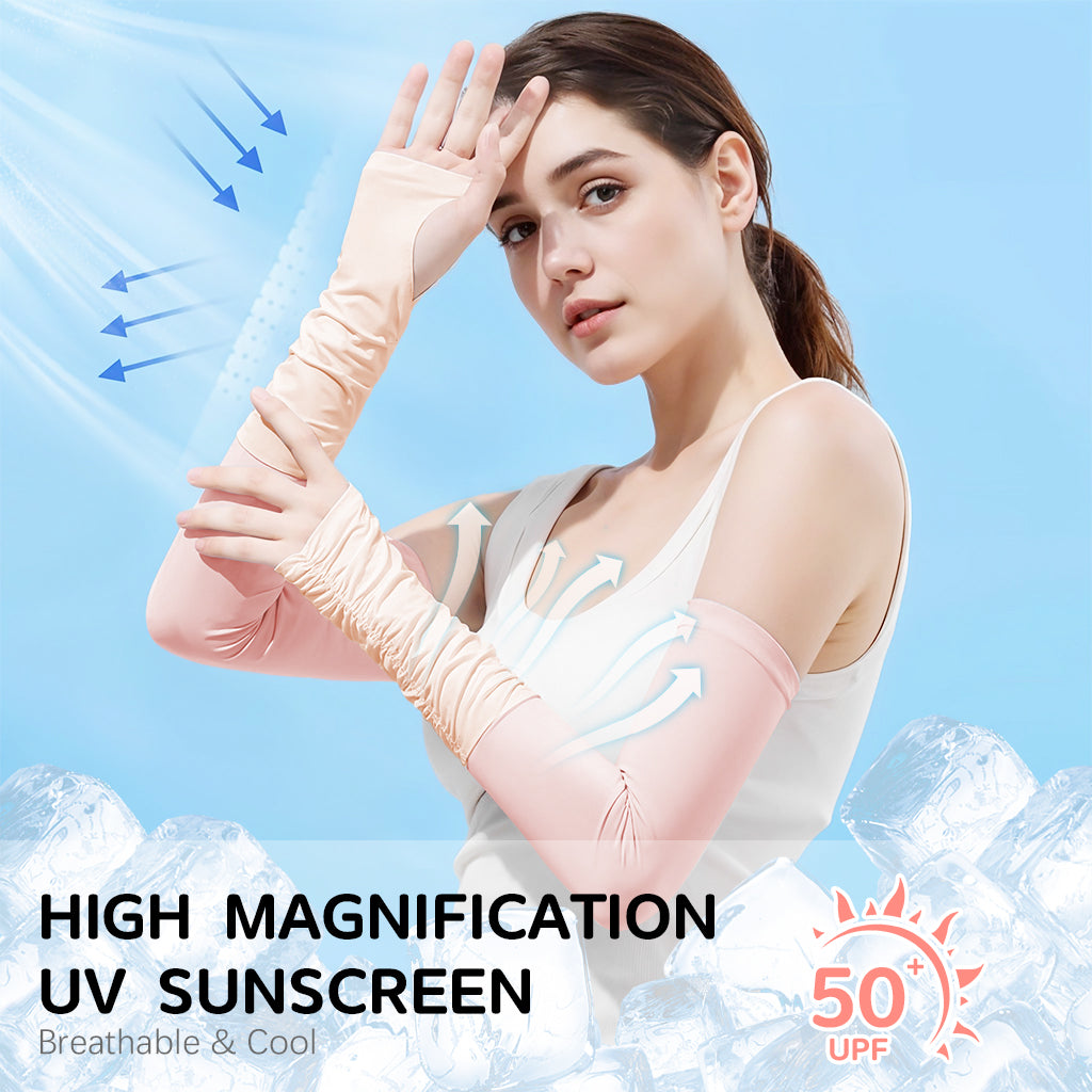 PALAY® Summer Arm Sleeves for Women UPF 50+ Sun Protection Breathable Nylon Ice Silk Quick Dry Stretchy Arm Sleeves Arm Sleeves with Thumb Loop, for Hiking, Riding, Driving, Golfing