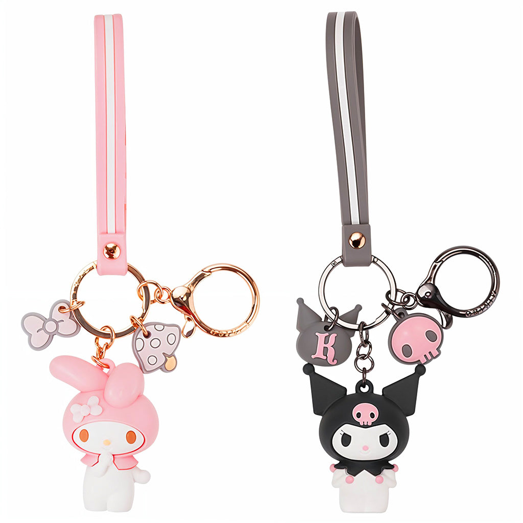 PALAY® 2Pcs Cute Keyrings for Girls, Keychains Friendship Keychains Kawaii Sanrio & Melody Kuromi PVC Keychains Backpack Hanging Charm Cartoon Characters Keychain for Girls Kids Gifts