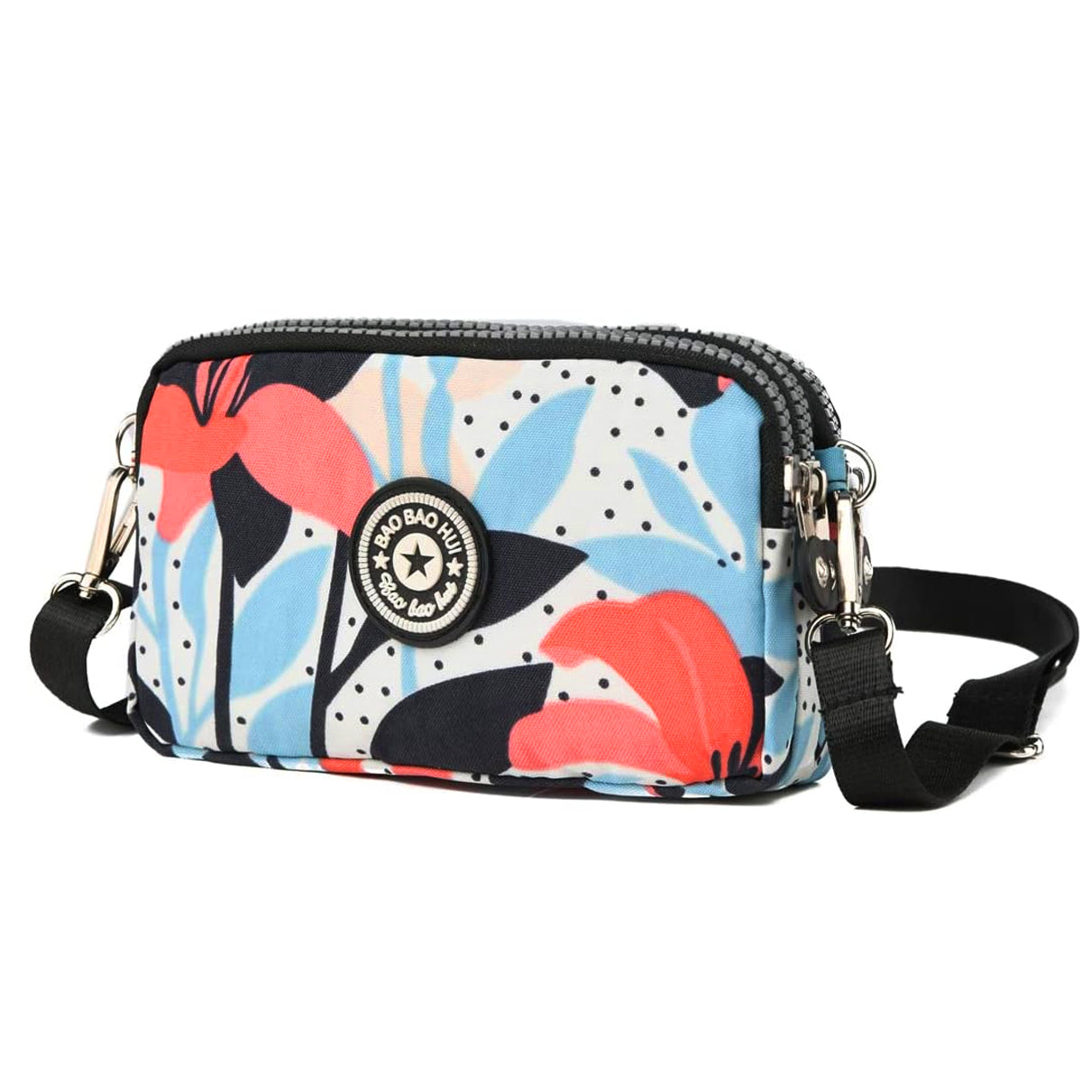 PALAY® Women Clutch Purse Small Crossbody Bag Triple Layer Utility Zipper Pouch Travel Purse Pouch Clutch Bag with Detachable Shoulder Strap Fashion Oxford Cloth Shoulder Phone Bag, 18x6x12cm