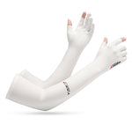 PALAY® Sun Protection Gloves for Women Men Non-Slip Touch Screen Arm Sleeves Breathable Silk Cooling UV Protection Hand Sleeves Full Arm Hand Gloves for Bike Riding, Driving, Cycling - White