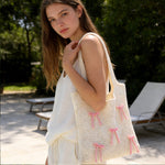 PALAY Bow Crochet Shoulder Tote Bag for Women Cute Knitted Handbag