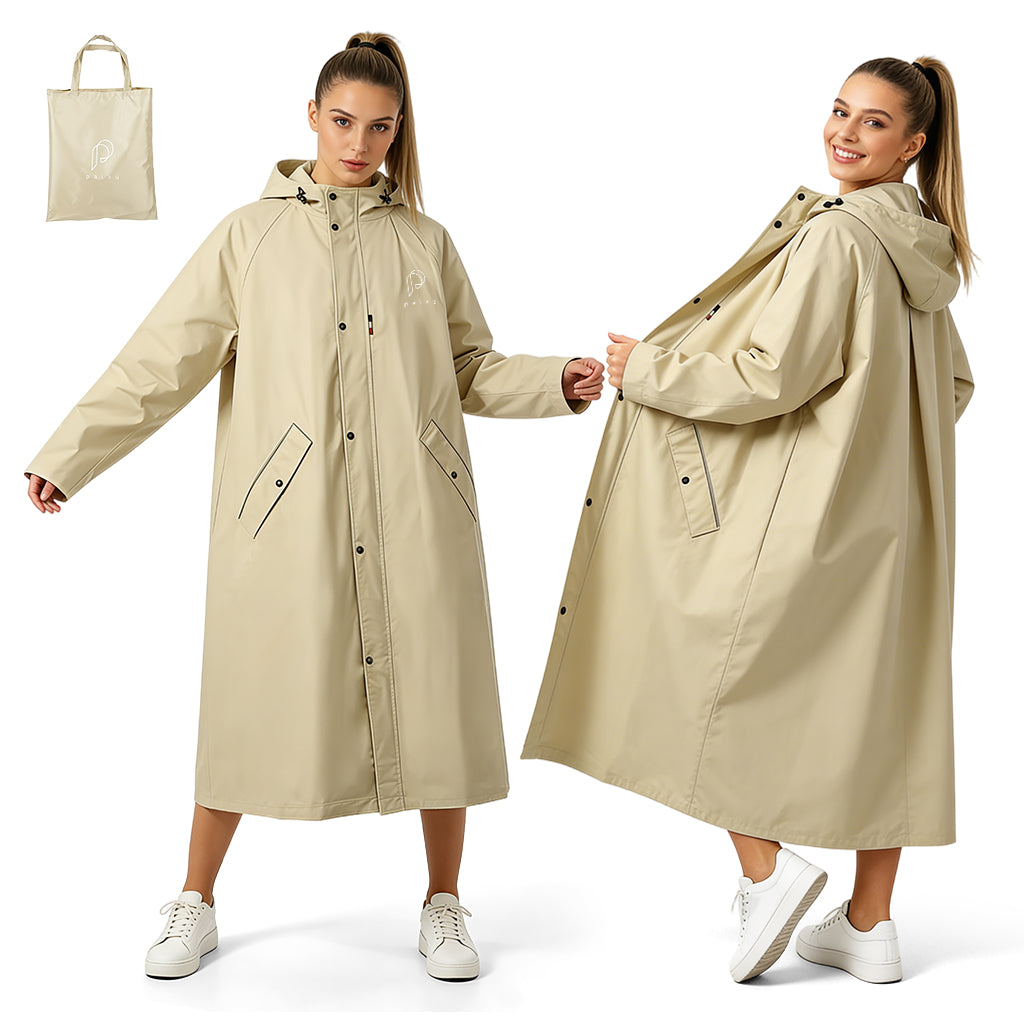 PALAY Waterproof Full-Length Hooded Raincoat for Women Long Rain Jacket