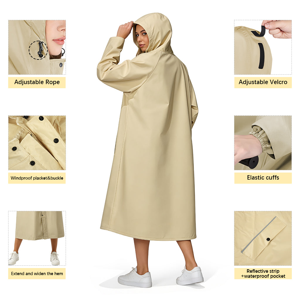 PALAY Waterproof Full-Length Hooded Raincoat for Women Long Rain Jacket
