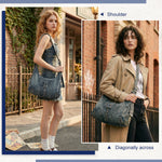 PALAY Denim Crossbody Tote Bag for Women Large Capacity Shoulder Bag
