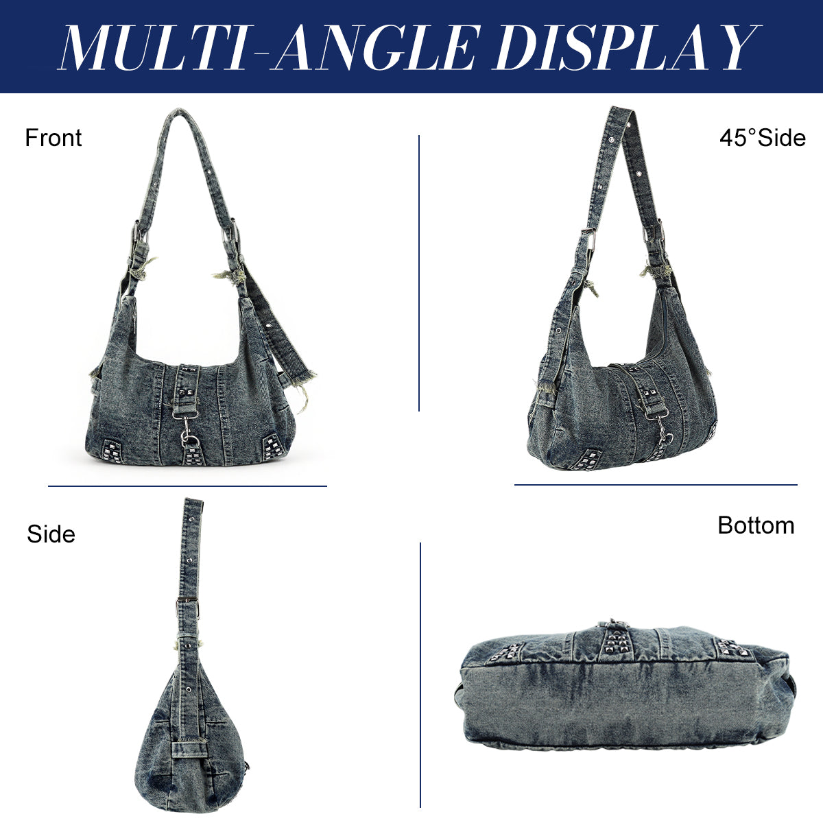 PALAY Denim Crossbody Tote Bag for Women Large Capacity Shoulder Bag