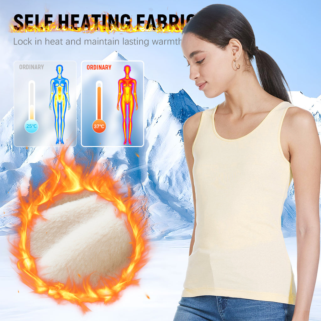 PALAY® Thermal Top for Women U-neck Thermal Vest Top for Women Winter Thermal Fleece Lined Wide Strap Vest Thick Tank Top Winter Basic Warm Vest, Beige