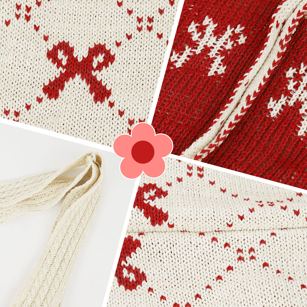 PALAY® Knitting Tote Bag for Girls Women Shoulder Bag Fashion Casual Soft Bag Cute Red Bow Knitting Shoulder Bag Day Bag Book Bag for School, Office, Travel, 35x36cm