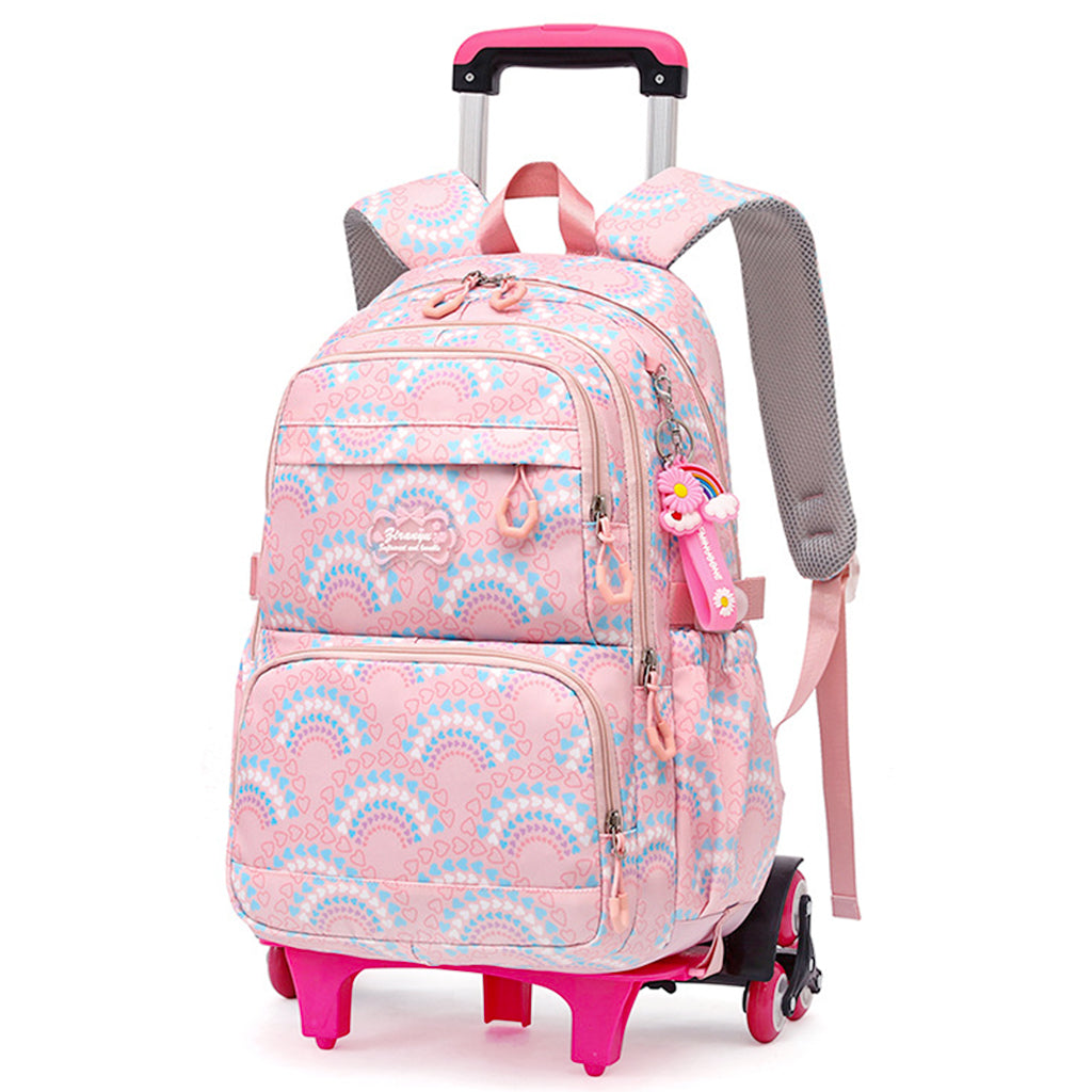 PALAY® School Backpack on 6-Wheel Backpack with Retractable Pull Handle Schoolgirls Backpack Detachable Wheel Stand Design Fashion Travel Backpack School Gift for Girls 6-12 Years Old