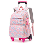 PALAY® School Backpack on 6-Wheel Backpack with Retractable Pull Handle Schoolgirls Backpack Detachable Wheel Stand Design Fashion Travel Backpack School Gift for Girls 6-12 Years Old